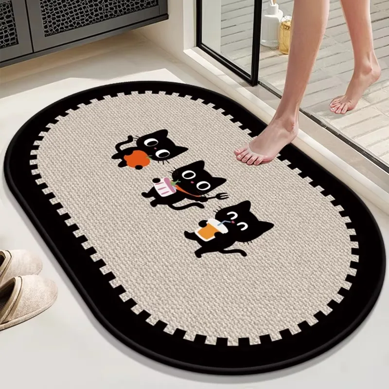 Absorbent Bathroom Floor Mats Non-slip Quick-drying Rug Black Cat Minimalist Carpet Diatom Mud Toilet Door Mat Home Decor Rugs