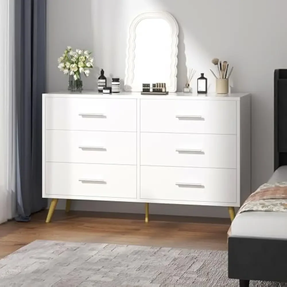 

6 Drawer Dresser, Wide Chest of Drawers Organizer Storage with Drawer, Large Storage Cabinet, Modern Design Dresser for Bedroom