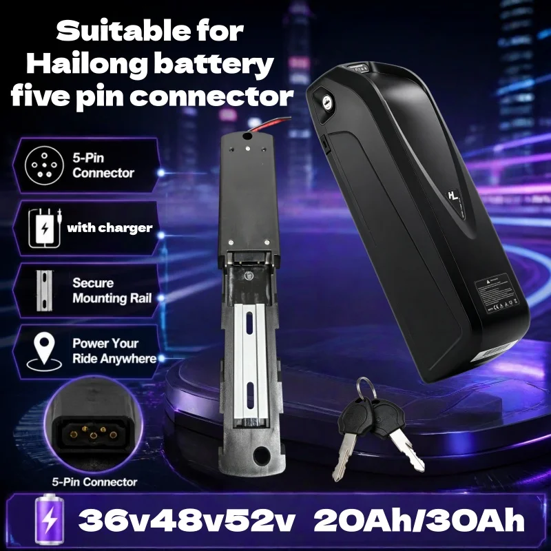 Hailong lithium battery 36V48V52V optional 20-30Ah large capacity 50Ah Samsung battery cells BMS protection detachable