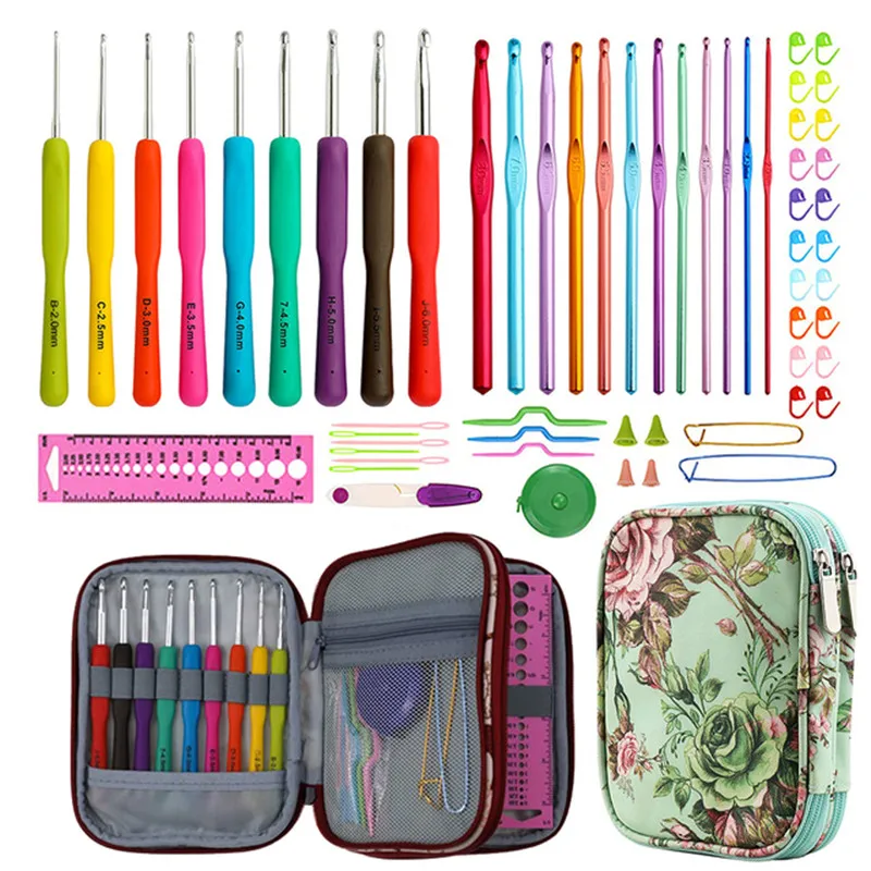 

59PCS DIY Hands Aluminum Crochet Hooks Set Knitting Needles with Bag Containse The Crochet Accessories Kit