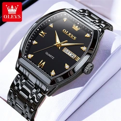 OLEVS Hot sale Tonneau Dial Quartz Watch for Men Luxury Diamond Elegant Stainless steel Waterproof Luminous TOP Brand Wristwatch