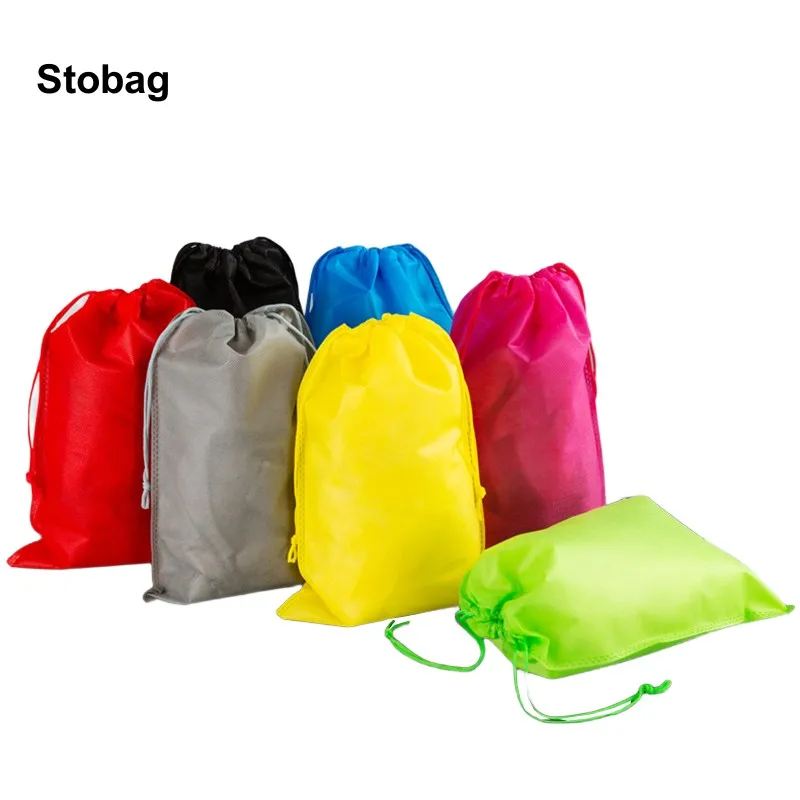 StoBag 40pcs Wholesale Non-woven Drawstring Bags Shoe Clothes Storage Reusable Pocket Travel Organizer Pouches Logo(Extra Fee)