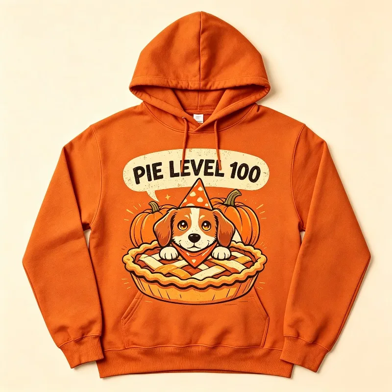 Men Black Hoodie Level 100 Funny Dog Pumpkin Pie Print Graphic Hooded Sweatshirt Cotton Casual Clothes Streetwear Pullover Top