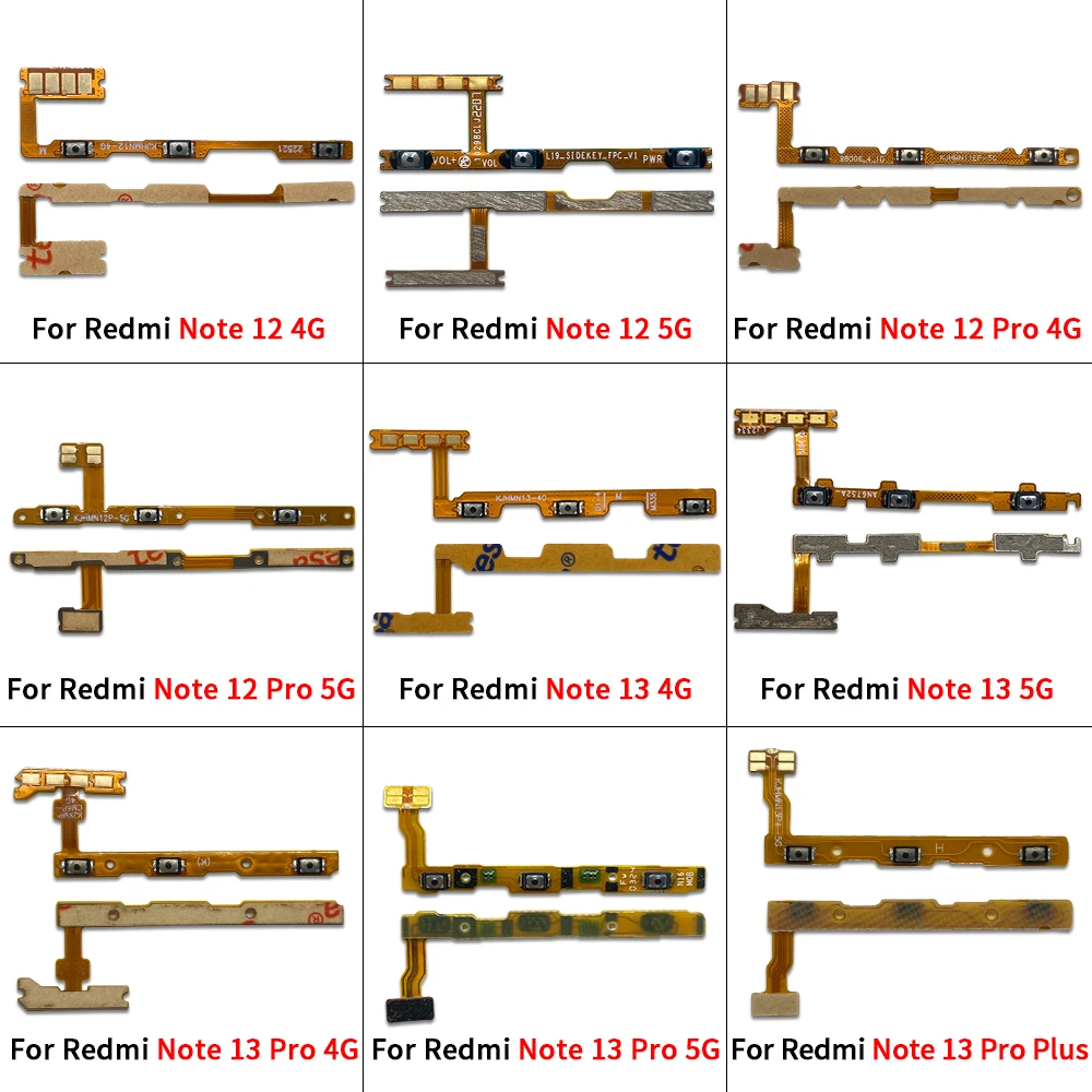 10 Pcs For Xiaomi Redmi Note 12 13 Pro 4G 5G Plus Side Button Repair Power On Off Replacement Volume New Switch Mute Flex Cable