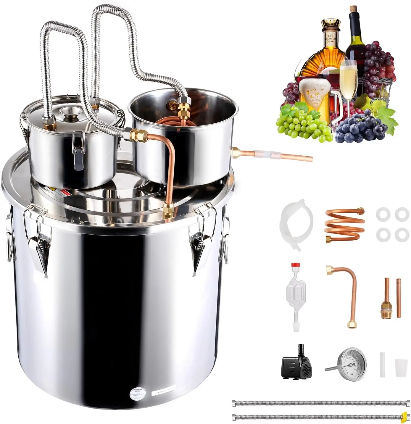 Alcohol Still, 13.2 Gal / 50 L Stainless Steel Water Alcohol Distiller with Copper Coil for Fast Cooling