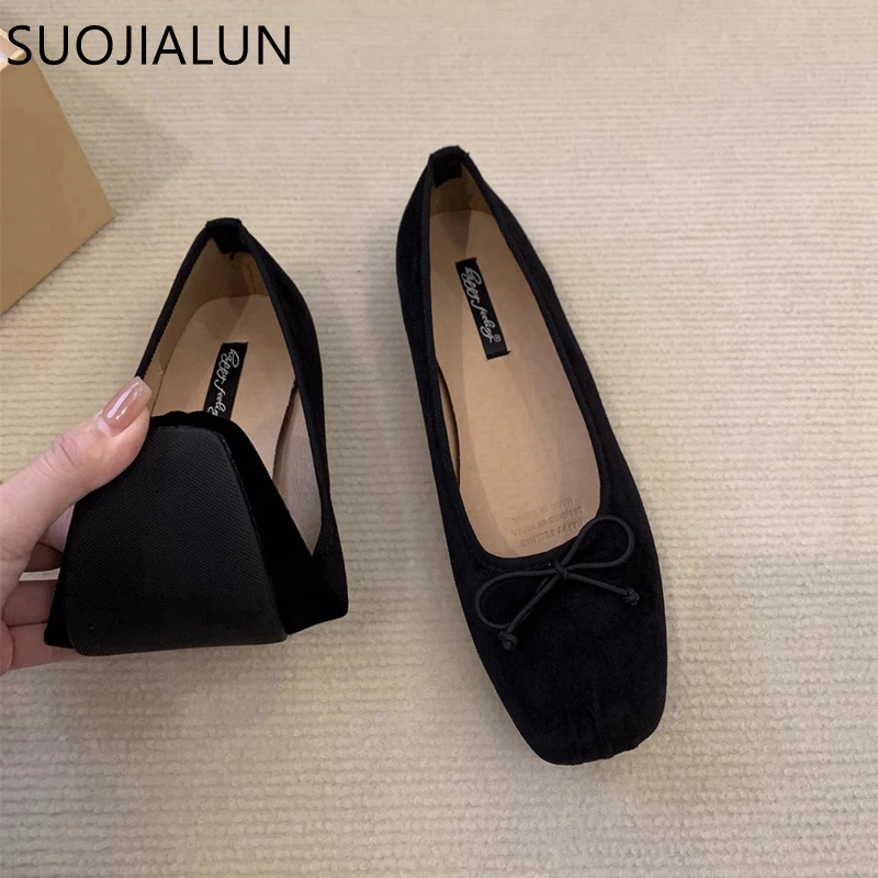 SUOJIALUN 2024 Spring New Women Flat Shoes Fashion Round Toe Shallow Slip On Ballerinas Shoes Soft Flat Heel Casual Ballet Shoes