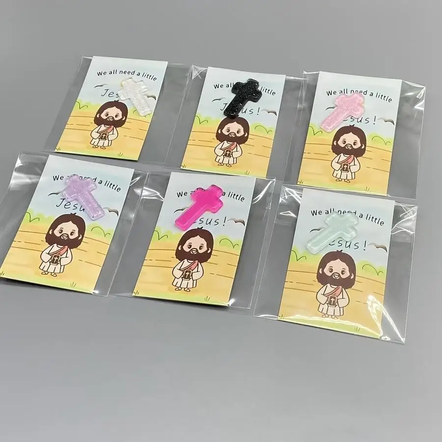 1/5/10/20/50/100pcs 40-Pcs Cross Jesus Greeting Cards, Including 20 Resin Crosses and 20 Jesus Cards, Suitable as Small Church G