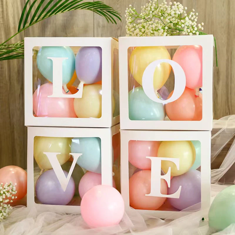 7pcs/Set Alphabet Name Balloon Box Custom Letter Paster Transparent Wedding Birthday Party Decoration Kids Baby Shower