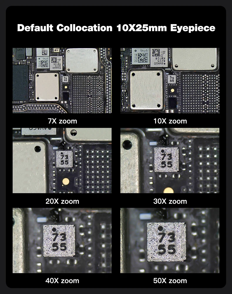 Trinocular Stereo Microscope Magnification 7-50X 45 Degree Tilt 360 Degree Rotation Standard PL10*25mm