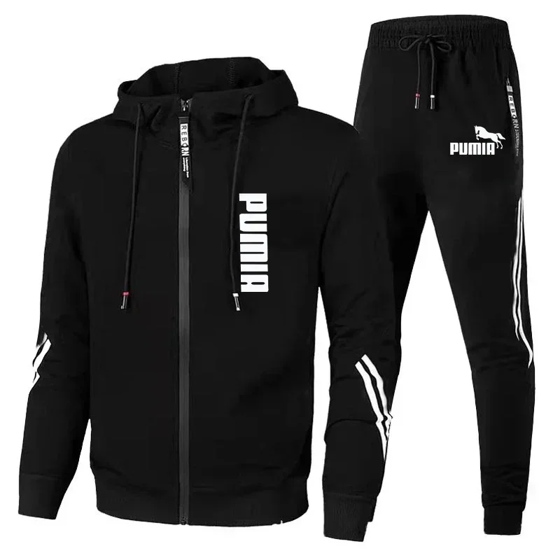 Heren Herfst Winter Lange Mouw Sport Trainingspak Mode Jacks Met Rits En Joggingbroek Casual Mannelijke Fleece Bedrukte Trui Pakken