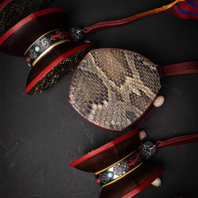 Authentic Tibetan Damaru, Tibetan Tambourine, Leaf Purple Tambourine
