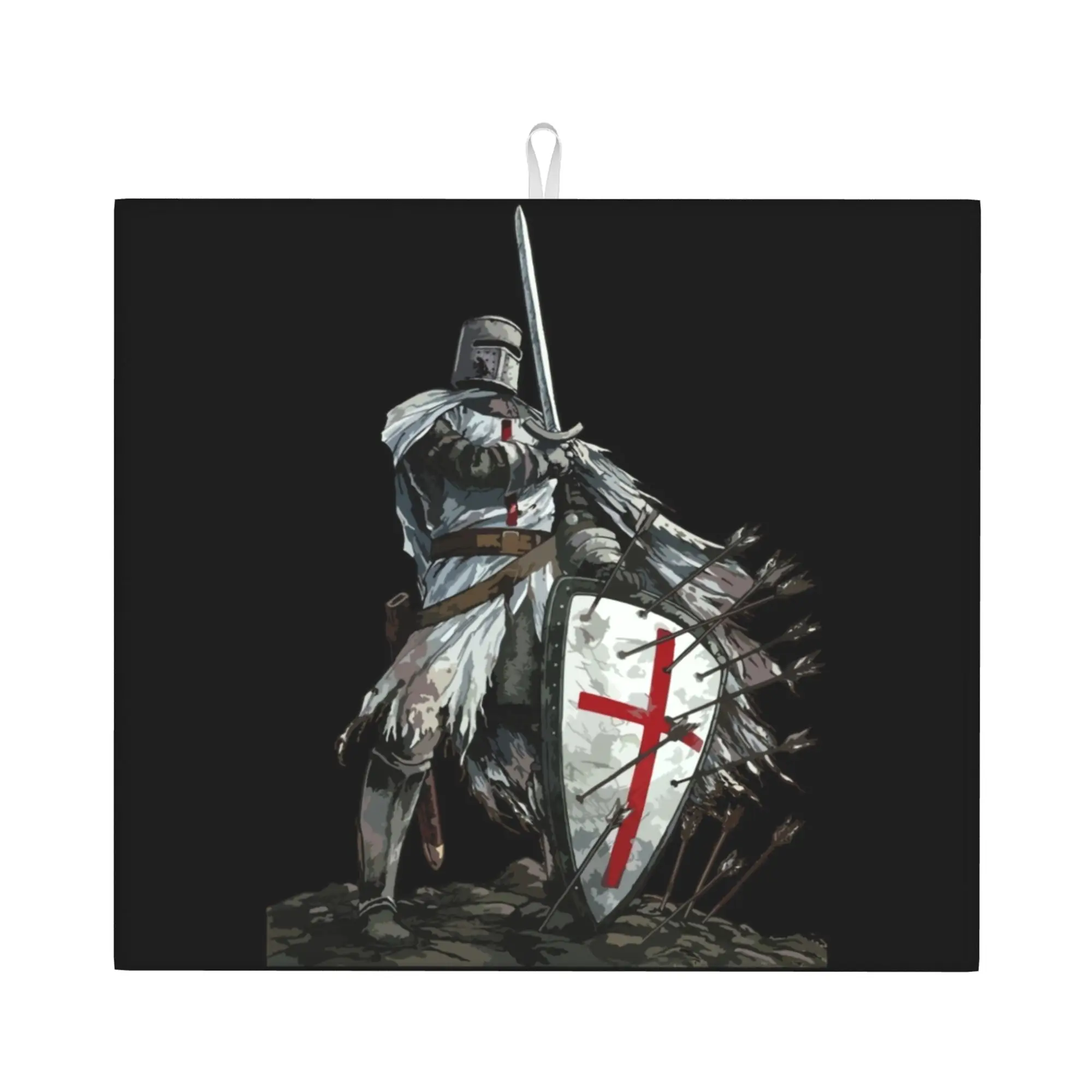 Knights Templar Warrior Non‑Slip Waterproof Absorbent Barware Tableware Medieval Templar Shield Cross Drying Mat For Kitchen