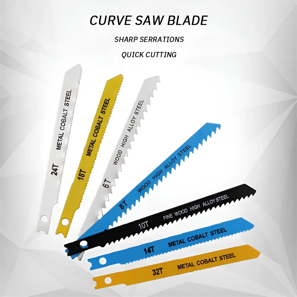 7PCS/1 Set Woodworking Curve Saw Blade Sawtooth Sharp Tough Wear Resistant Multi Specification Fast Cutting Saw Blade