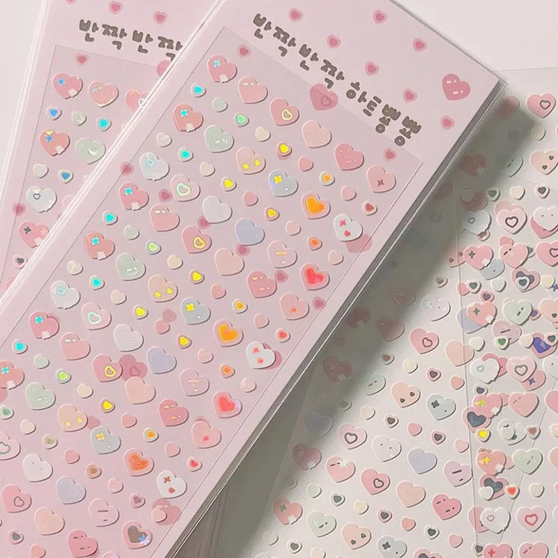 สติกเกอร์เลเซอร์รูปหัวใจเล็กๆ สีสันสดใส น่ารัก สำหรับตกแต่งสมุดภาพ อัลบั้มรูป ไอเดอลการ์ด วางแผนงาน ของตกแต่งเครื่องเขียน และตกแต่งเล็บ