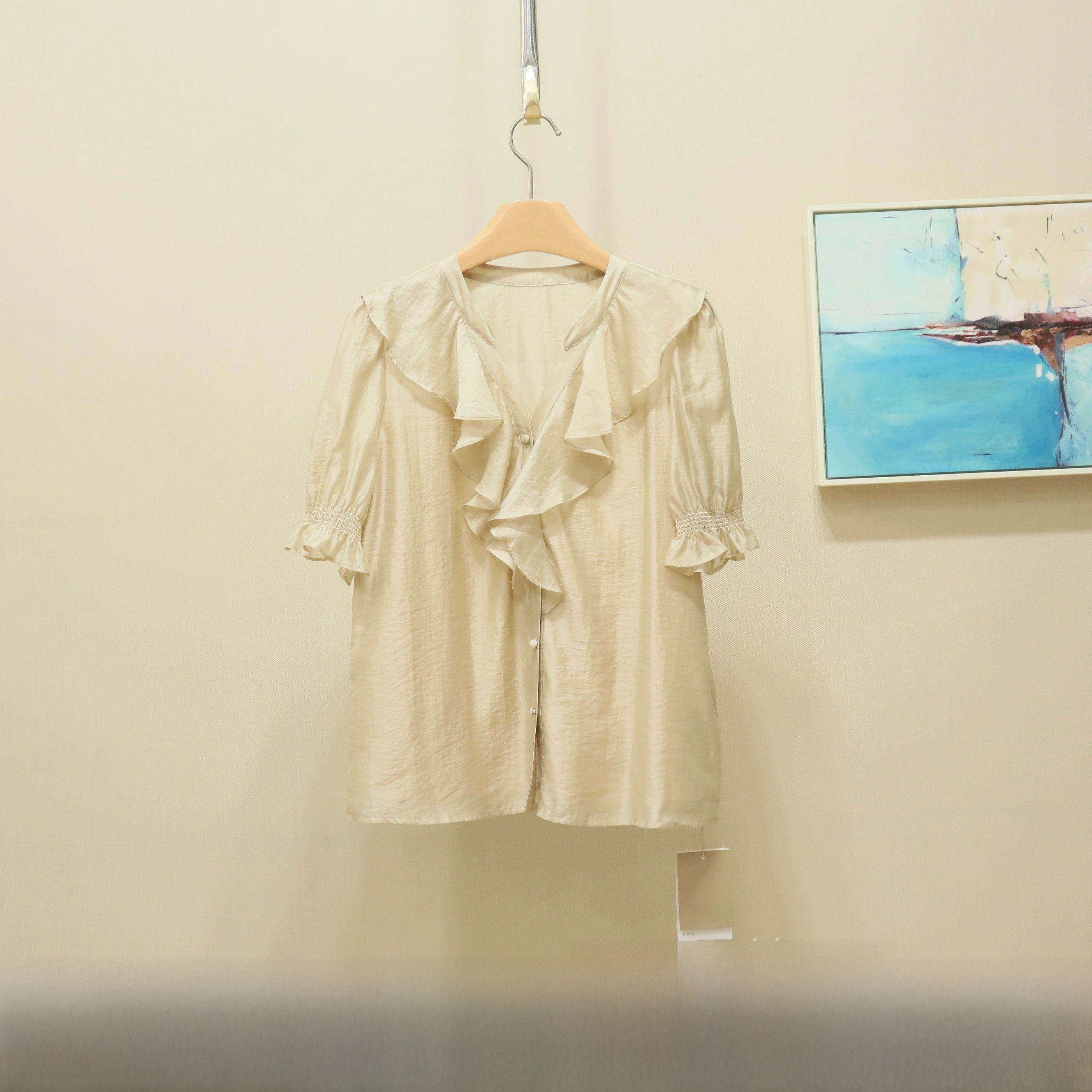 

Модная женская рубашка в корейском стиле, свободного кроя, с коротким рукавом и V-образным вырезом, повседневная, премиум-класса, летняя, новый дизайн 2026