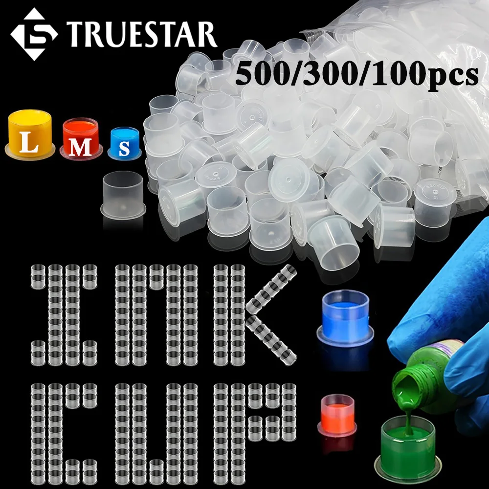 

500/300/100pcs Disposable Tattoo Ink Cup Caps Plastic Pigment Holder Containers S/M/L Tattoo Ink Caps Holder Tattoo Accessories