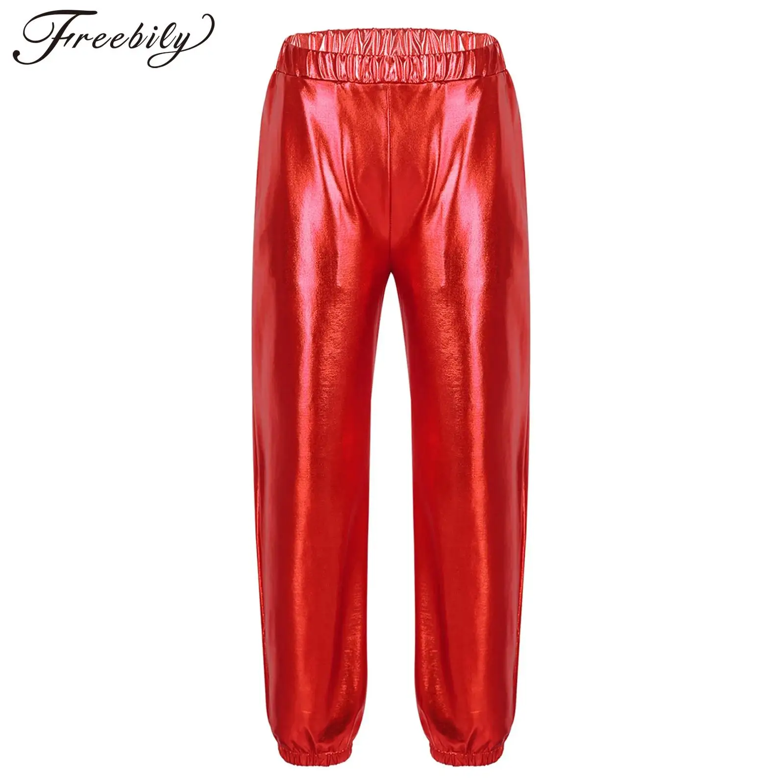 

Детские брюки для джазовых танцев, уличная мода, костюм в стиле хип-хоп для выступлений, блестящие металлические штаны для девочек, Одежда для танцев