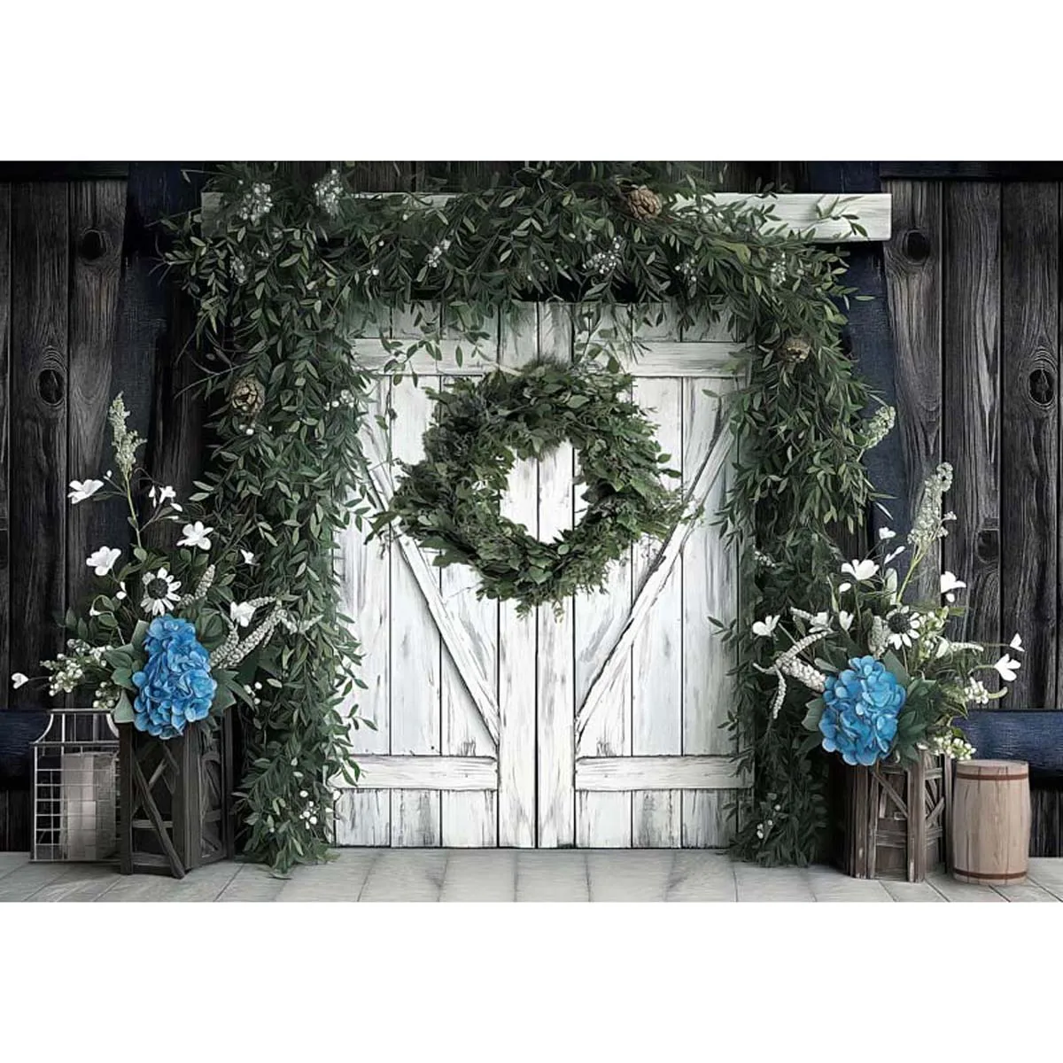 Allenjoy Plants White Wood Door Backdrop