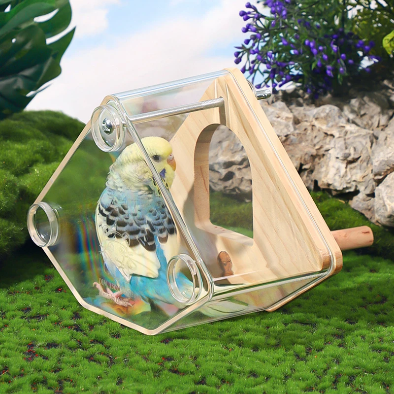 

Гнездовой ящик для попугаев в клетку, высокопрозрачный, с деревянной жердочкой, акриловый, для разведения птиц, аксессуар для клетки