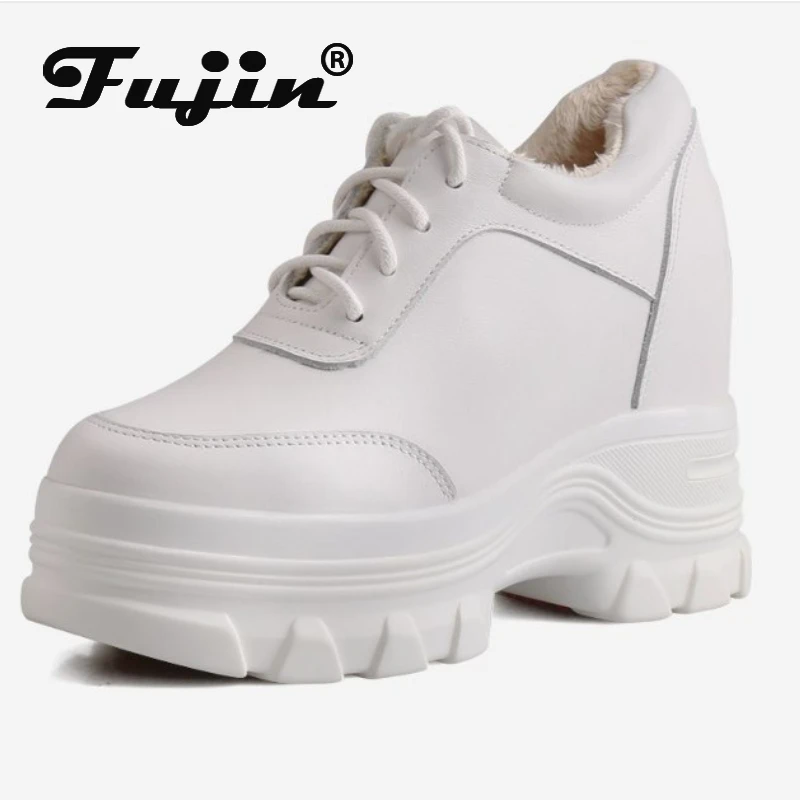 Fujin 10cm Autumn Women Chunky Sneakers Ankle Boots Platform Wedge Plush Genuine Leather Sandals Spring Vulcanize Shoes Winter