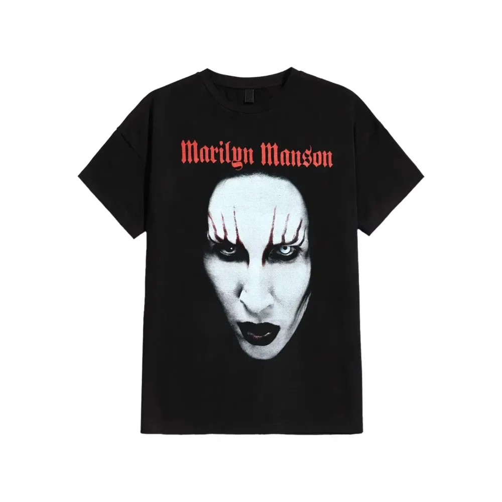 الأمريكية روك المغني تي شيرت مطبوع الرجال النساء الهيب هوب مارلين مانسون تي شيرت الشارع الشهير المتضخم قصيرة الأكمام Y2k النساء الملابس