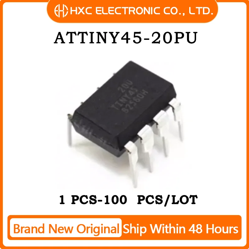 1PCS/5PCS/10PCS/50PCS ATTINY45-20PU IC MCU 8BIT 4KB FLASH 8DIP Brand New Original IC Chip