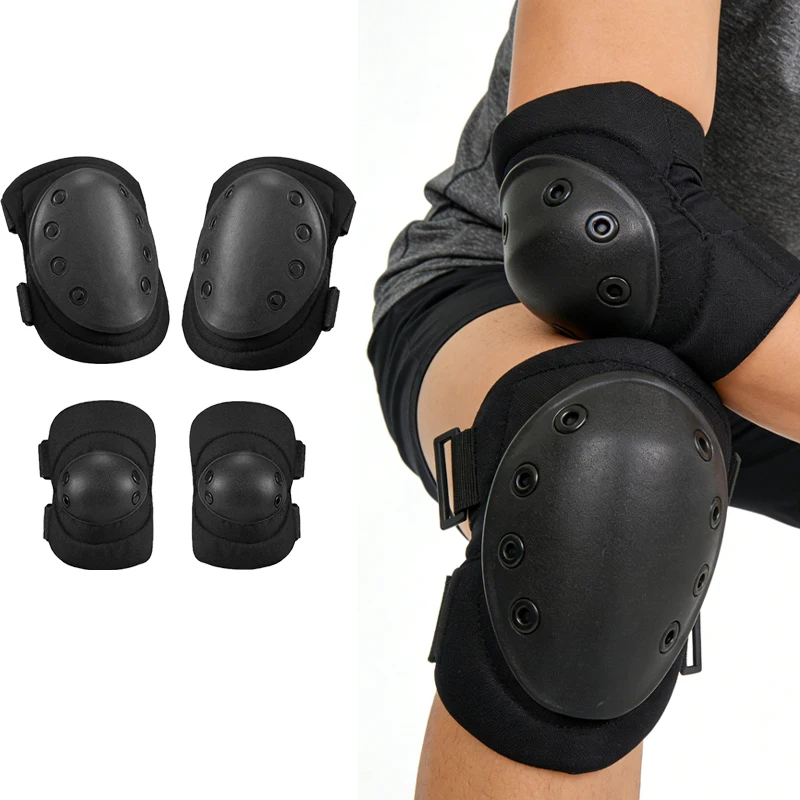 Heavy Duty Tactical Knee & Elbow Protective Pads, Complete Protection Set for Airsoft, Paintball, Hunting and Outdoor Sports