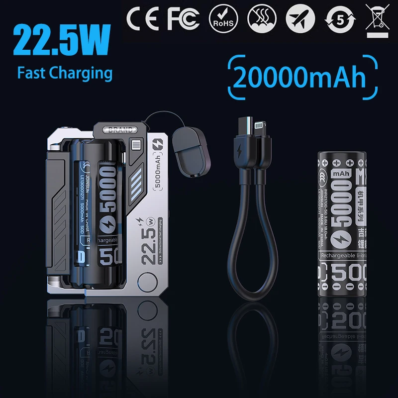 5000mAh 22.5W Fast Charging Power Bank Removable Replaceable Battery Pack External Battery Charger for IPhone Samsung Xiaomi
