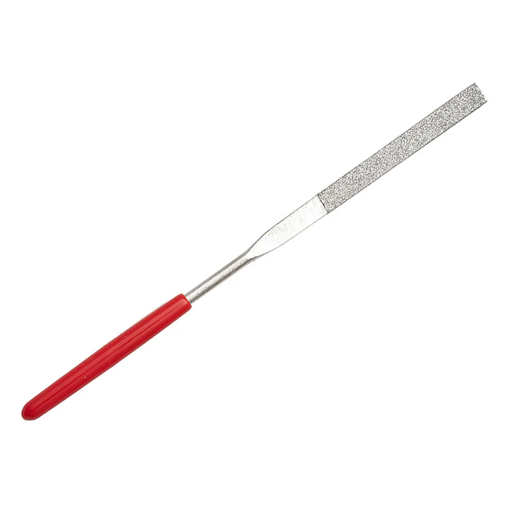 Professional Grade Red Plastic Handle Metal Stone Grinding Flat Diamond Needle File for Difficult to File Surfaces