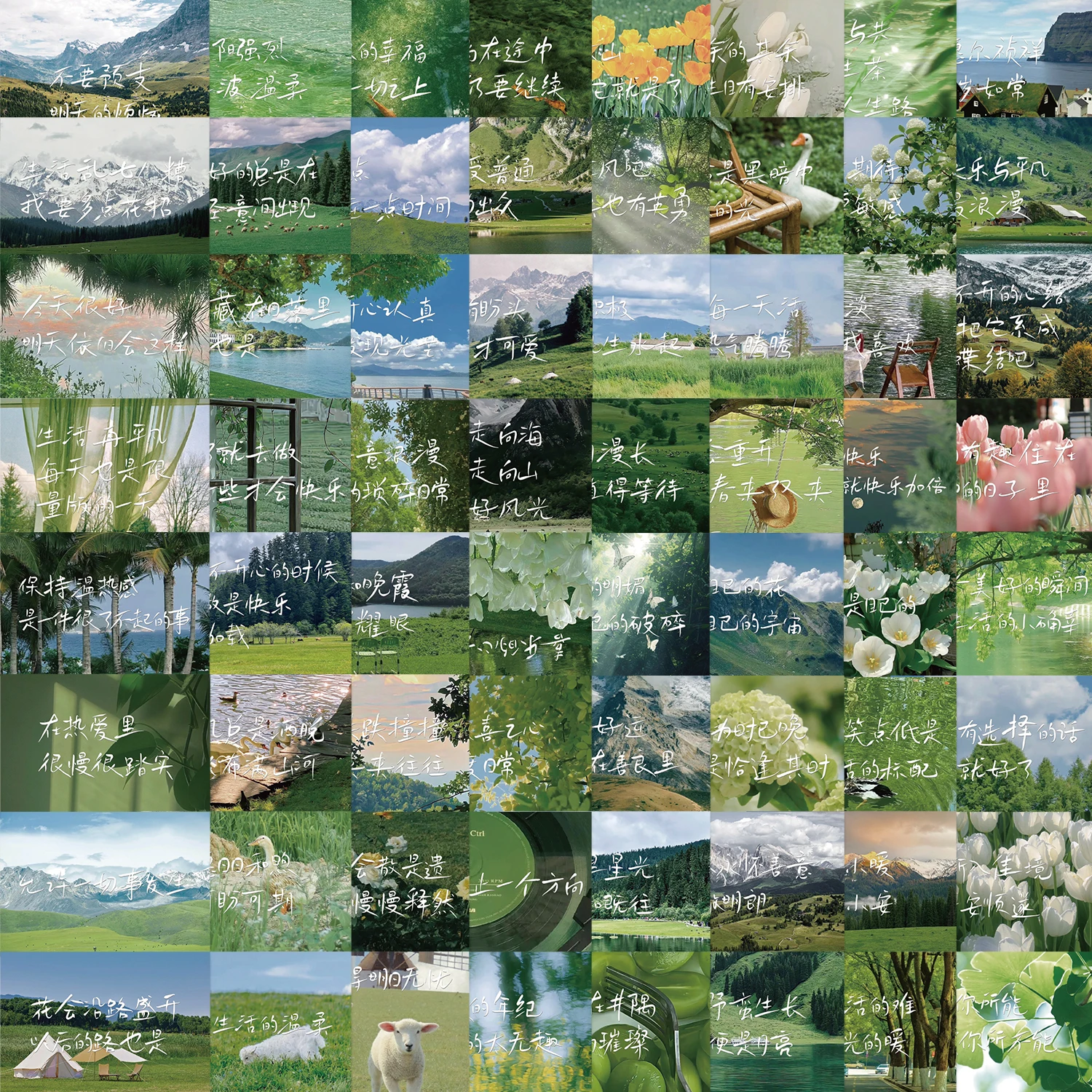 64Pcs Green Scenery Landscape Graffiti Stickers for DIY Scrapbook Travel Luggage Water Bottle Guitar Laptop Pad phone