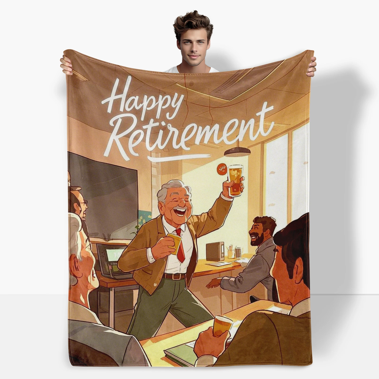 

Playful Cartoon Elderly Celebration Retirement Blanket Adds Comfort And Cheer To Any Home