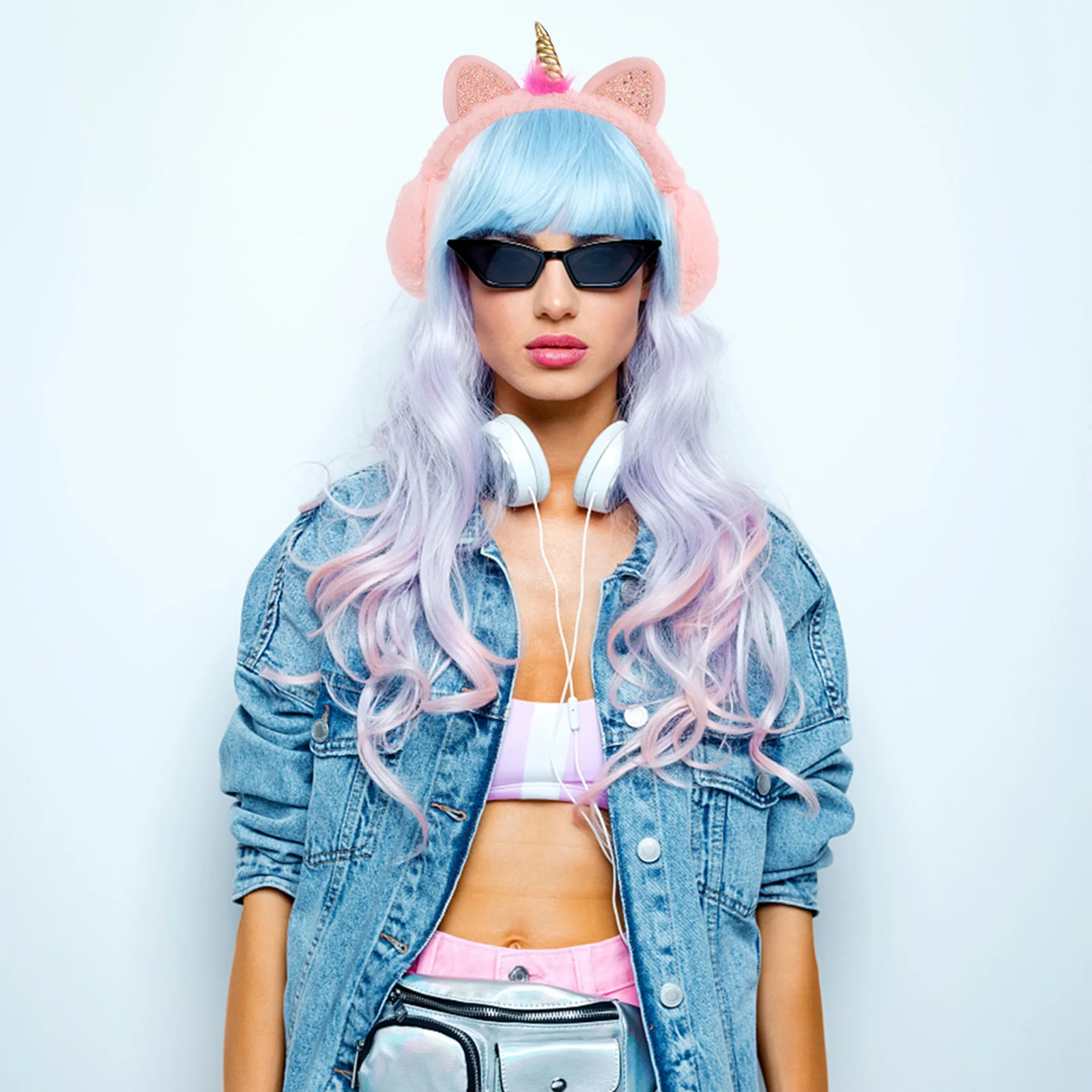 قطعتان من عصابات الرأس لغطاء الرأس وغطاء الأذن الكرتوني على شكل وحيد القرن في الهواء الطلق #3