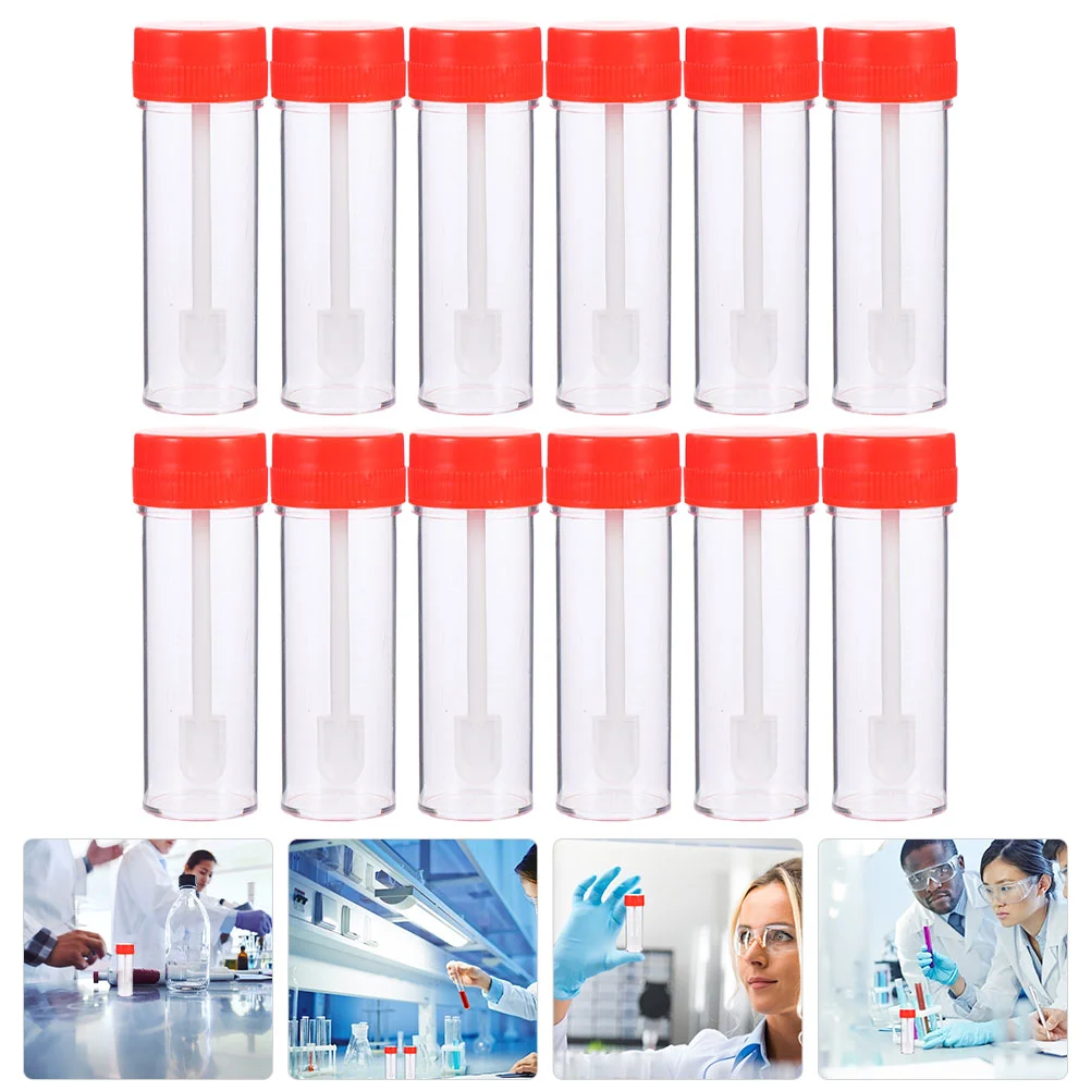 12 Pcs Disposable Stool Sampling Tube Urine Collection Cups Plastic Specimen Sample Storage Tubes