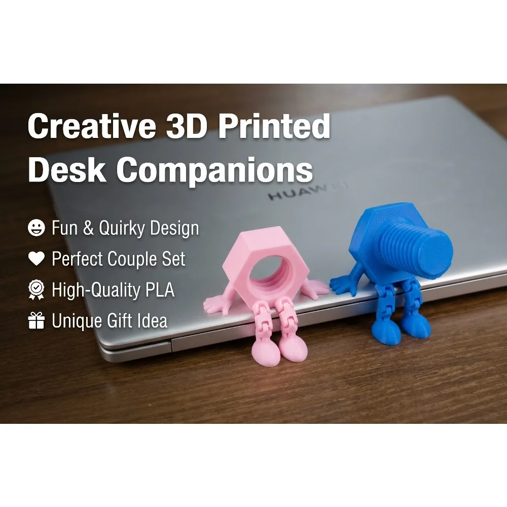 A pair of 3D-printed movable bolt and nut desktop decorations, adjustable desktop sculptures, various holiday creative gifts