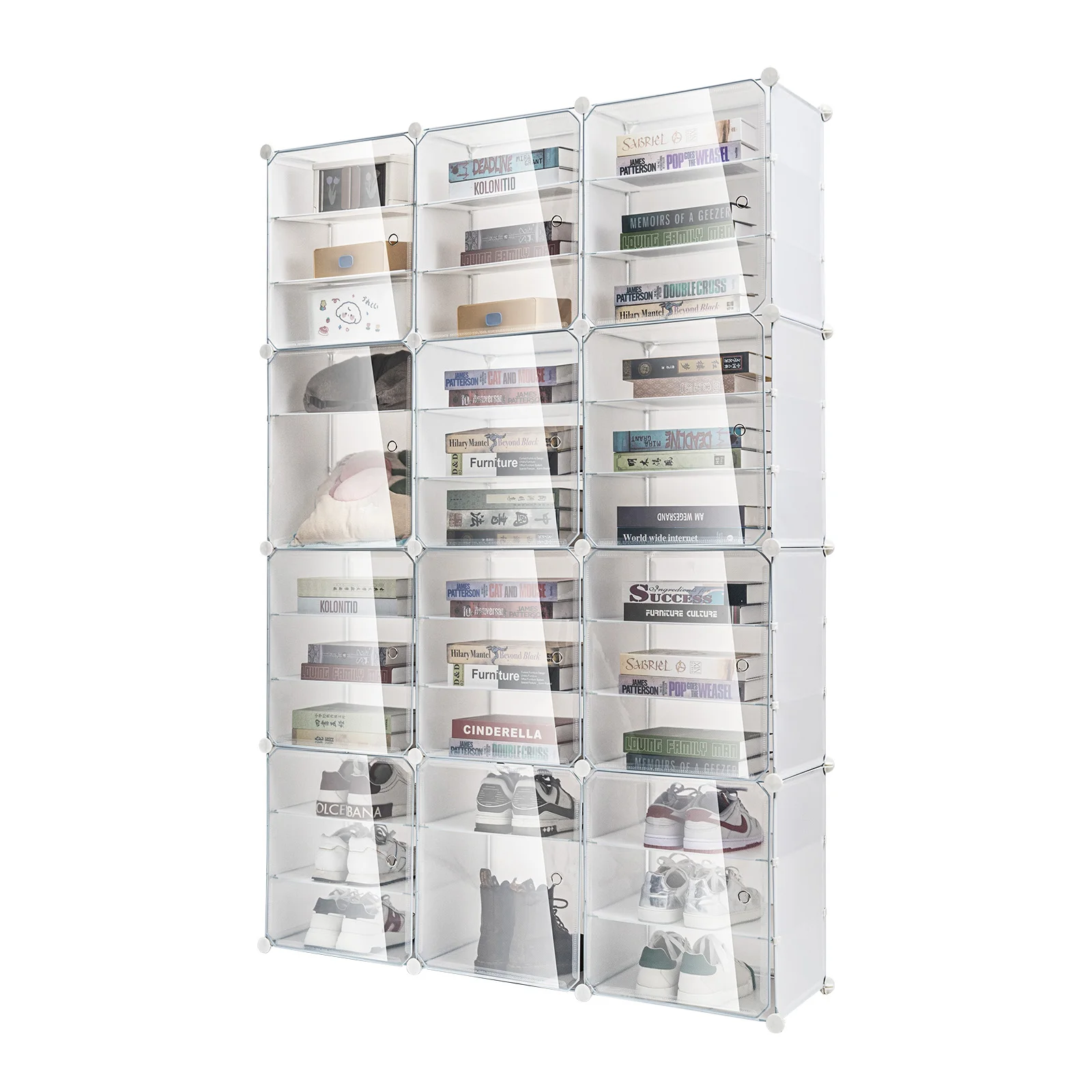 12Pcs 3 Tier Clear Plastic Shoe Storage Box Stackable Foldable Shoe Organizer Shoes Transparent Cabinet Sneaker Display Case