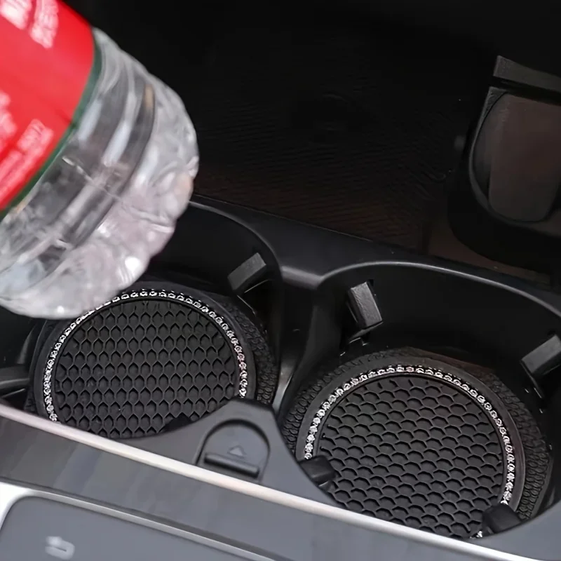 Round Non-slip Car Artificial Diamond Water Coaster Silicone Cup Holder