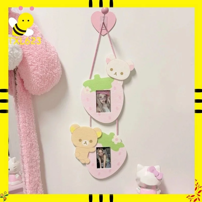 Cadre photo suspendu double connecté Rilakkuma Cartoon Strawberry Bear, 3 pouces, pour cartes Instax, décoration murale pour chambre et maison