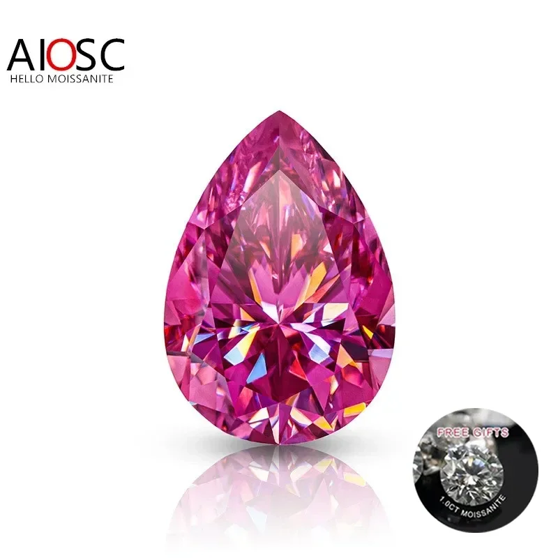 

AIOSC Pear Cut Loose Moissanite Stone Pink Color 0.3~6.0ct for DIY Ring/Necklace with GRA Certificate Fine Jewelry Accessories