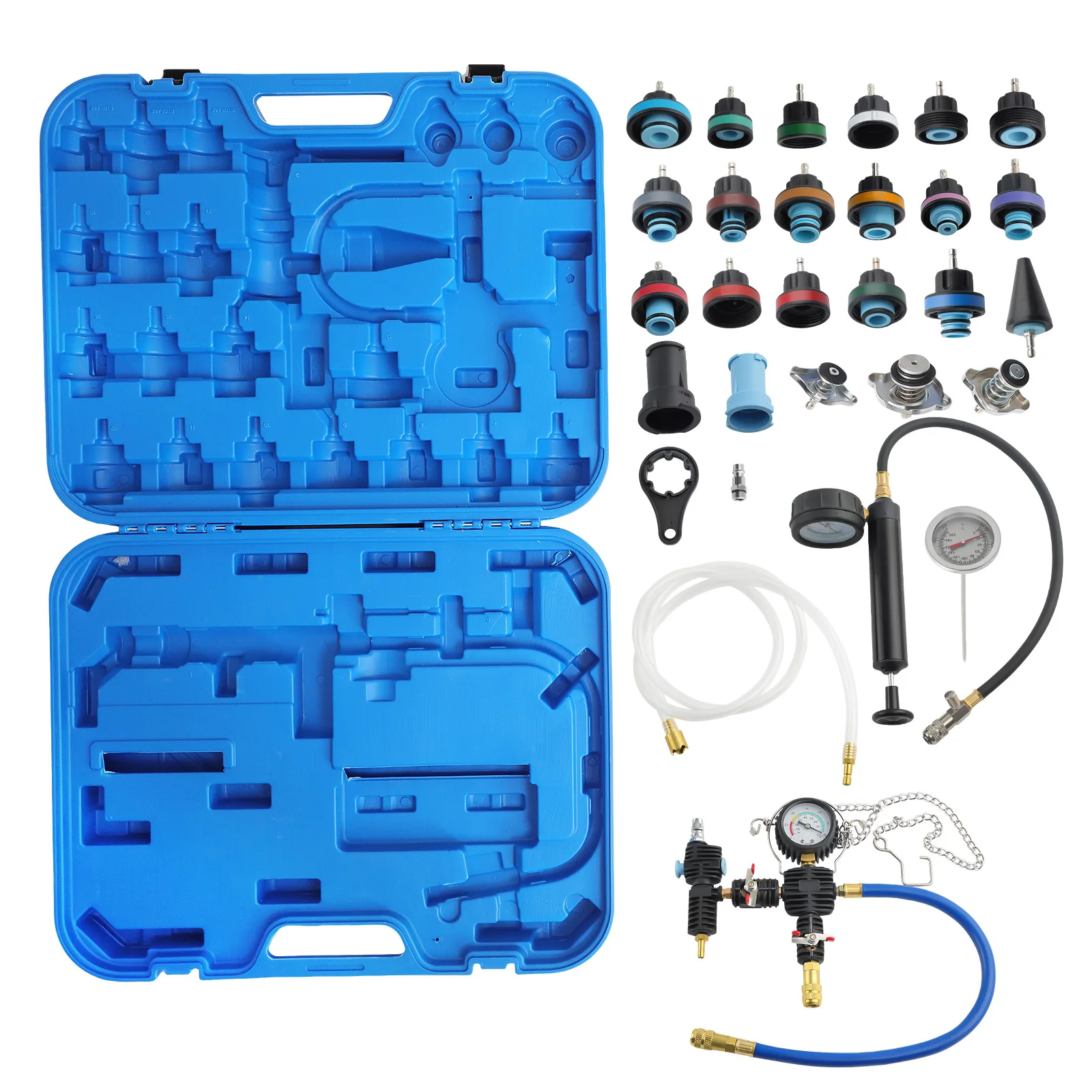 28Pc Water Tank Leak Detector Radiator Pressure Tester Vacuum Purge Refill Kit