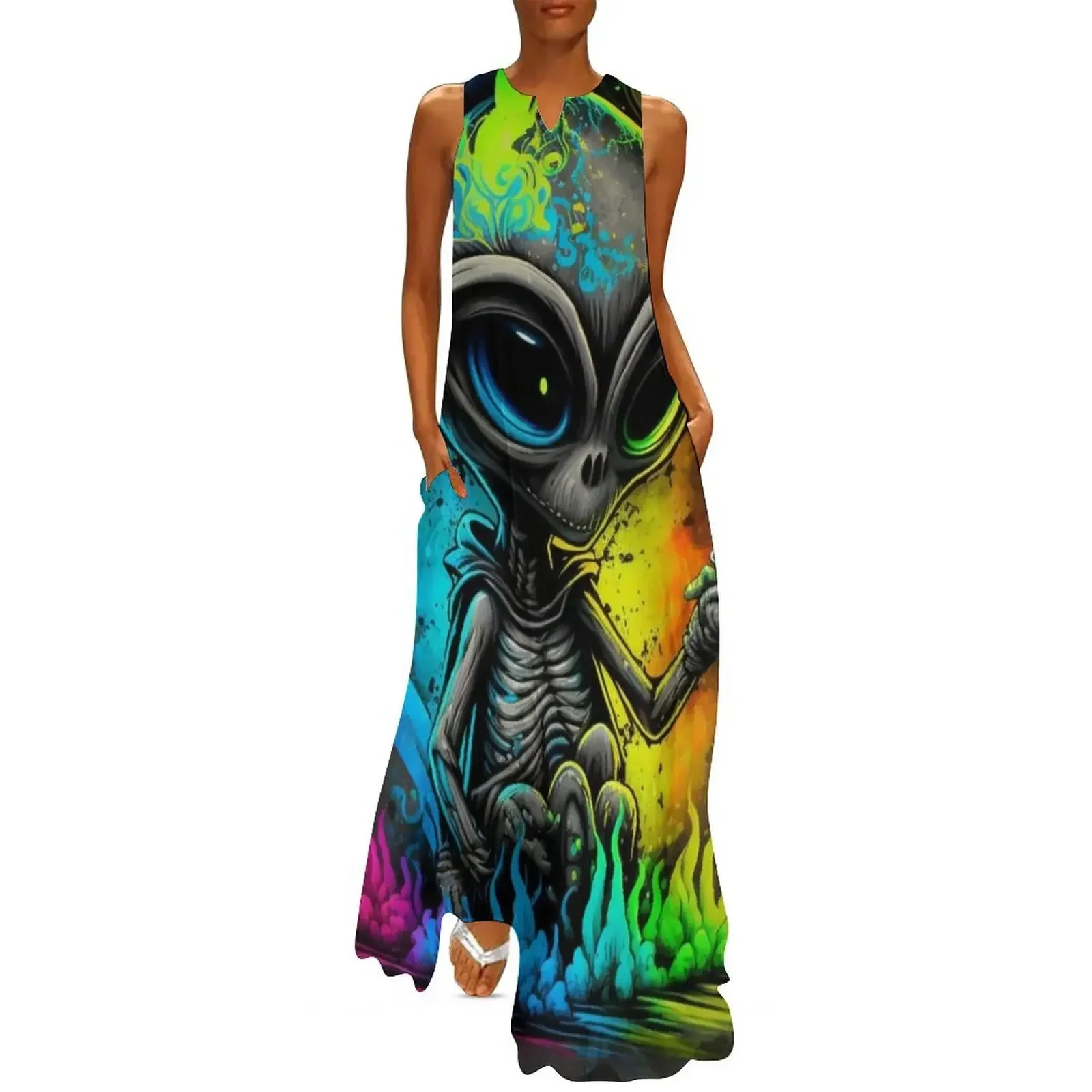 

Cosmic Alien Splatter Paint Long Dress Clothing Aesthetic clothing summer dress woman 2025 evening dress ladies