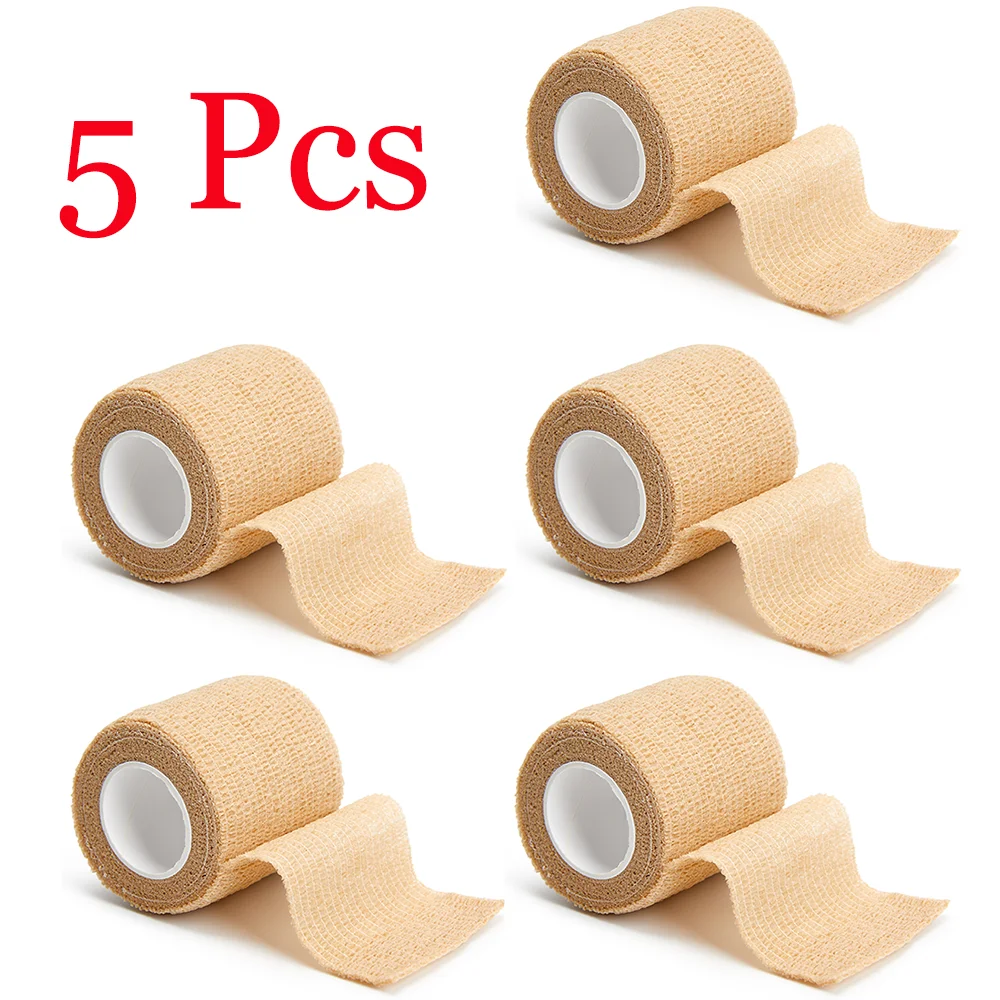 5 Pieces Gauze Elastic Bandages Self Adhesive Bandage Self-adhesive for Sports Fixing Finger Wrist Leg Breathable Width 5cm*4.5m