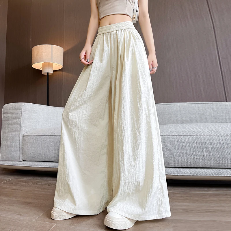 

Large swing long pants for women's summer 2024 new lazy and casual ice silk wide leg pants, loose and breathable, cool, sunshade