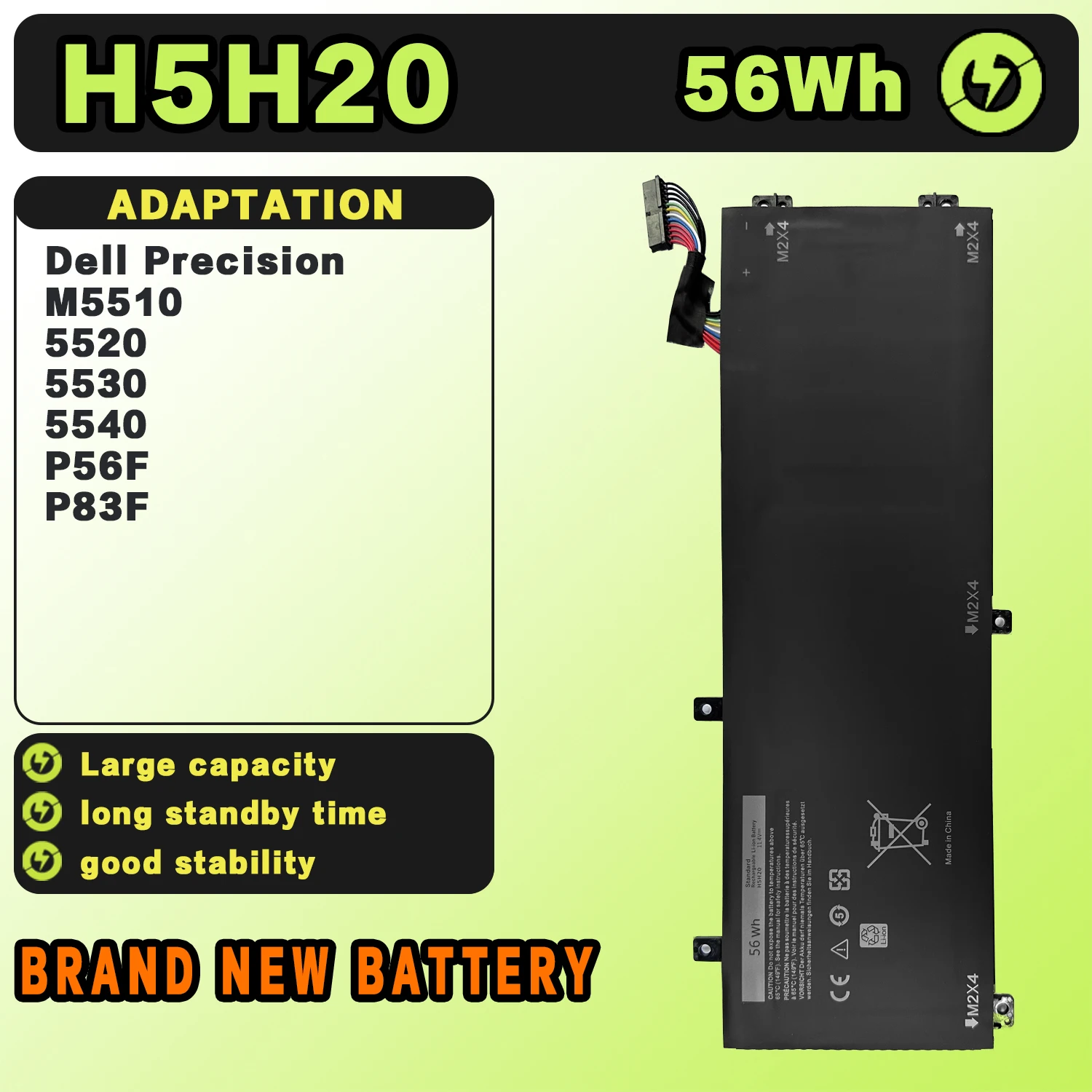 SAT H5H20 New Laptop Batteries Replacement For DELL Precision M5510 5520 5530 5540 P56F P83F 11.4V-56Wh-4912mAh
