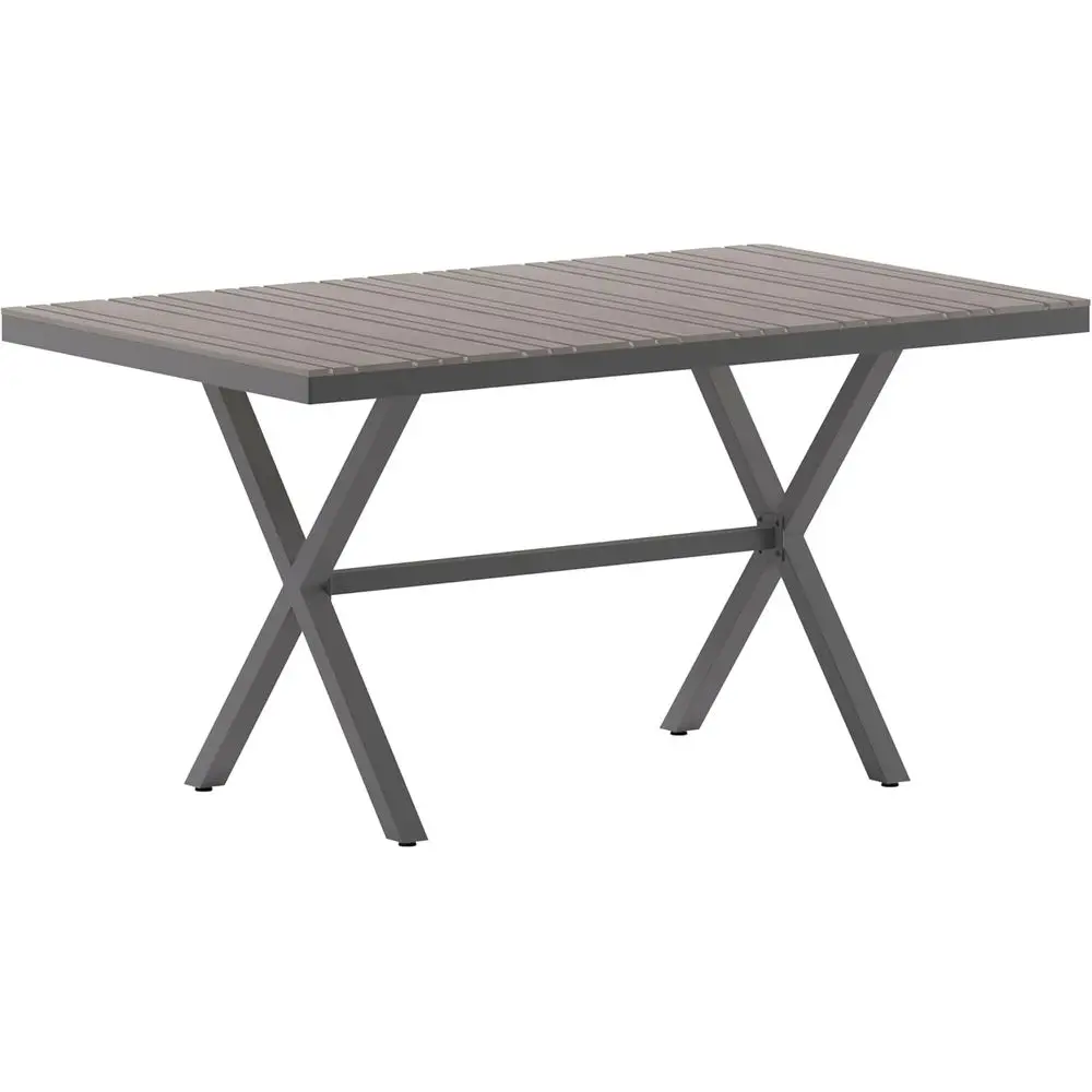 

Commercial Grade Outdoor Dining Table, 59 x 35.5, Teak Poly Slats, Metal Frame, Gray/Gray