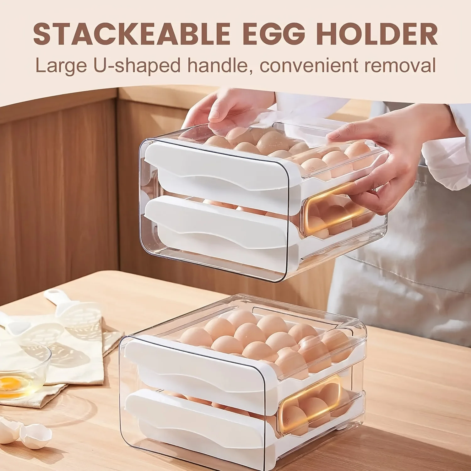 

Household Egg Storage Box Food Grade Fresh-Keeping Box Plastic Refrigerator Drawer Style Kitchen Egg Double-Layer Storage Box