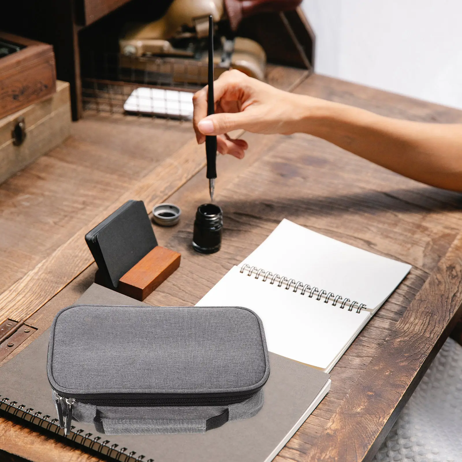 Large Capacity Canvas Pen Pouch Student Pencil Bag with Sealed Zipper for Secure Storage of Pens Rulers Erasers Sharpeners