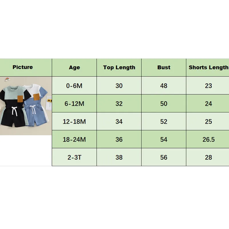 مجموعة تي شيرت بأكمام قصيرة من قطعتين لحديثي الولادة وشورت مرن ، ملابس صيفية ، ألوان متباينة ، ملابس أولاد رضع