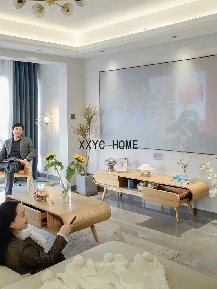 Mueble de TV de madera maciza para sala de estar, apartamento pequeño, mueble de suelo moderno y sencillo creativo para dormitorio