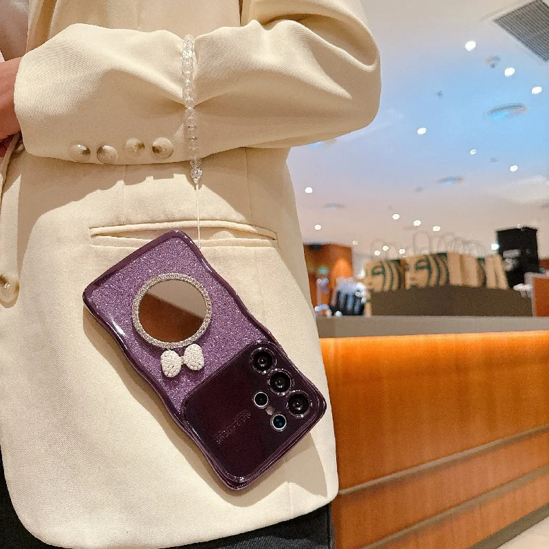 

Love Mirror Glitter With Hand Lanyard Case For Samsung Galaxy S25 S24 S23 FE S22 Ultra Plus S25 Edge Cover Electroplated Coque