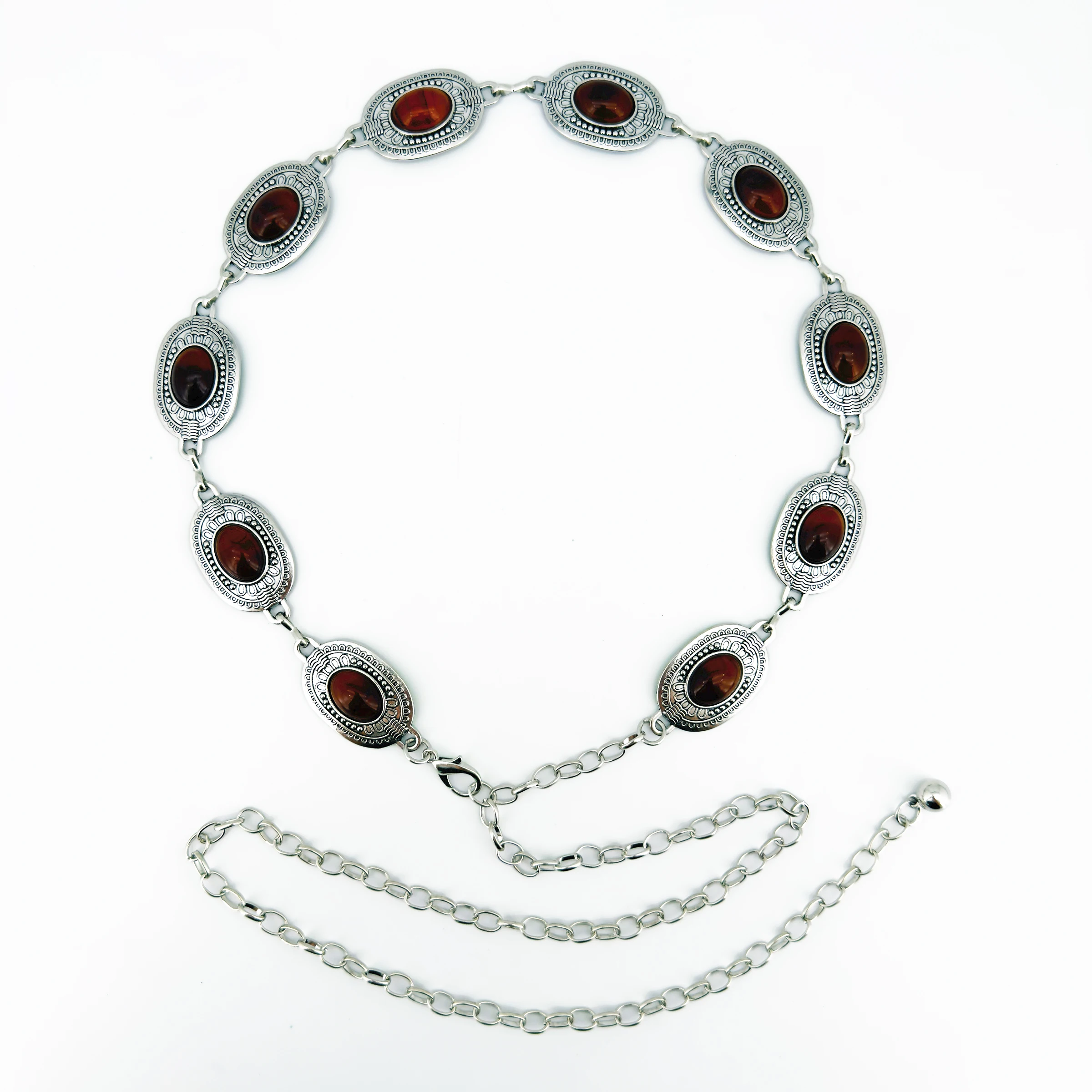 حزام نسائي بوهيمي عتيق على الطراز العرقي بيضاوي مرصع بحجر كهرماني كاجوال فاخر، مع فستان، ملابس متعددة الاستخدامات راقية